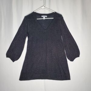Bitten Tunic Empire Baby Doll Sweater Large Black Metallic Y2K Witchy